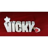 Beton, Steinguss Buchstaben 3 D Deko Schriftzug Namen VICKY als Geschenk verpackt! Ein etwas ausgefallenes Geschenk zur Geburt, Taufe, Geburtstag oder auch zu anderen Anlässen.