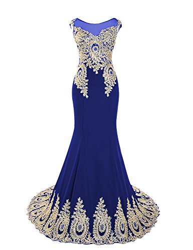 Clearbridal XU039 Robes de bal, soirée pour femme Nuque dégagée Coupe sirène Robe demoiselle d’honneur Robe avec applique - bleu - 36