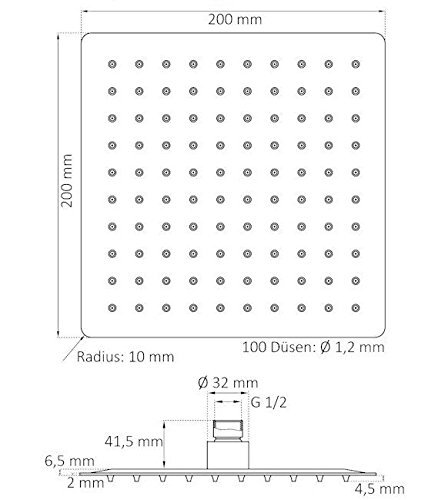 SZSYD Morderne Kopfbrause Regendusche Duschkopf Duschbrause Ultraslim Edelstahl Quadratische 8 Zoll 20X20cm Wasserfall Regenduschkopf - 2