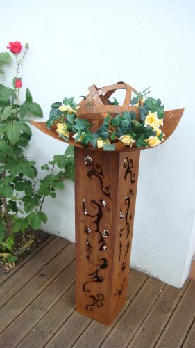Säule Rost Feuersäule Metall Skulptur Edelrost Bioethanol eckig mit Feuereinsatz Deko eckig H: 80cm - 9