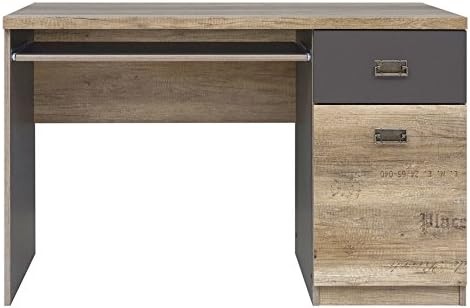 MALCOLM 120cm-Wide Bright Oak Fronts And Body Office Home Desk 1-door 1-drawer Quality Desk Perfect For Office and Home - Workstation - PC Gaming Desk Table - Build-in Container Solid