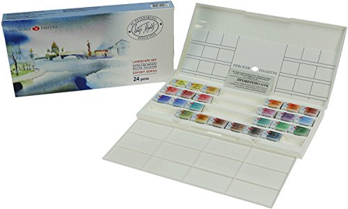 White Night Artists Watercolour Landscape set 24 whole pans, plastic box