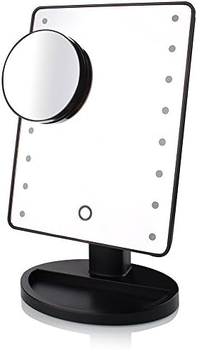 Kyansin Lighted make up mirror,16 LED lights Table Top Vanity Cosmetic Mirror with 10X Magnifying Glass, Touch Screen Adjustable Lights, USB Rechargeable, Illuminated Cosmetic Mirror (Black)