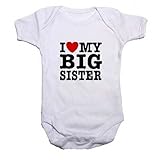 A Cotton Unisex Baby Grow 0-3 Months With the wording I love my BIG Sister from our Baby Clothing range. A unique Birthday , Christening or Christmas stocking filler gift idea for new babies bodysuit , Onesie (0-3 Months)