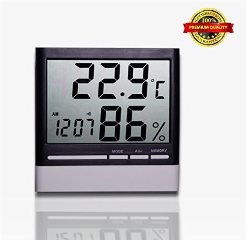 Thermometer Hygrometer, Digital Humidity Meter, Multifunctional Temperature Gauge with Alarm Clock, Min/Max Records, Chime on every hour, for Indoor &amp; Outdoor, home, office, etc. Black, Kioikioi