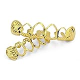 FasterS 18k Gold Plated 4 Open Diamond Cut Hollow Top & Bottom Hip Hop Grillz Set