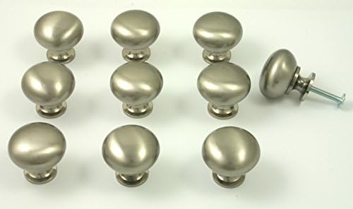 10 x Brushed Nickel Kitchen or Cupboard Knobs. Stainless Steel Shaker Style
