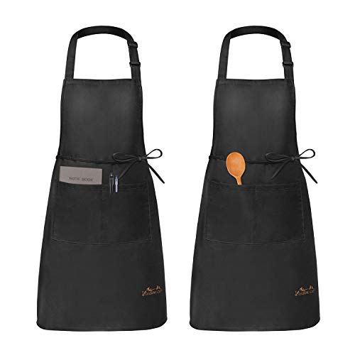 Viedouce 2 Piezas Delantales Impermeables Ajustables del Cocinero con Bolsillo Cocina Delantale de Cocina para Mujeres Hombres,Delantal Chefs Cocina para Cocinar/Hornear (Negro)