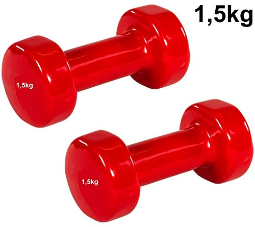 SEKIRA 2X Mancuernas Pesas de 1,5kg Agarre Vinilo Suave Ejercicio Gimnasia musculacion (Rojo)
