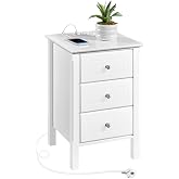 Yaheetech Bedside Table with Charging Station and 3 Drawers 40 x 40 x 60 cm | Vintage Cable Bedside Table 2M for Bedroom Wood