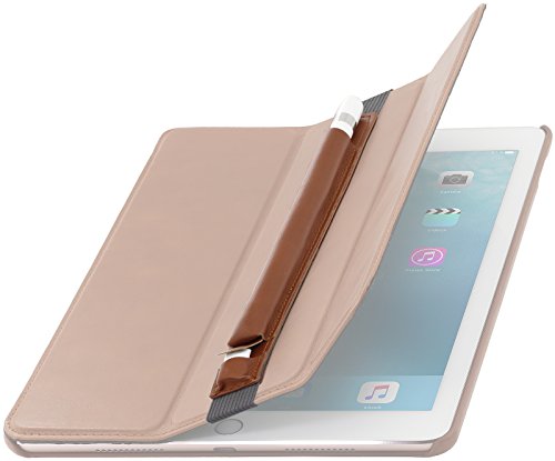 StilGut Pencil-Halter für Apple 12,9″ iPad Pro aus echtem Leder mit Lightning-Adapter-Fach. Stift-Halterung zur sicheren Aufbewahrung des Apple Pens, Cognac - 4