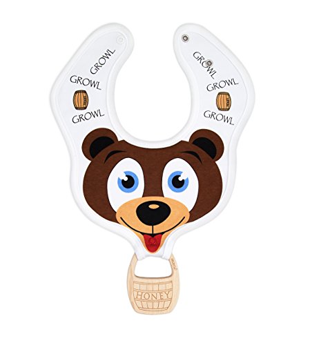 DELEKO Bärchen & Fässchen Lätzchen aus Baumwolle mit einem Beißring aus Ahornholz Handgemacht, natürlich, ökologisch, Ideal für zahnendes Kind !