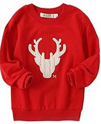 Angelia Girl Christmas Family Deer Dad Mom Baby Kid Matching Sweatshirt (6 Yards, Red Kids)