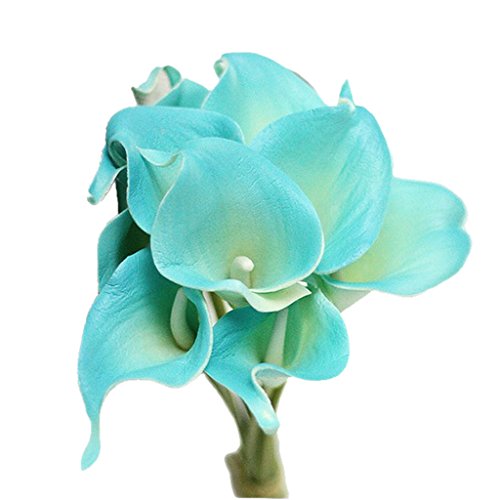 9x PU Künstliche Blume Calla-Lilien Blumenstrauß Hochzeit Blumen Dekor – Blau - 4