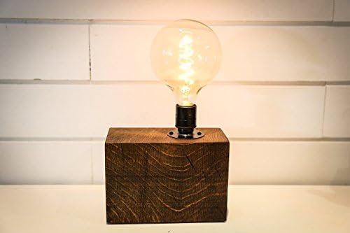 Chunky Oak Table Lamp with Large Globe Vintage Bulb