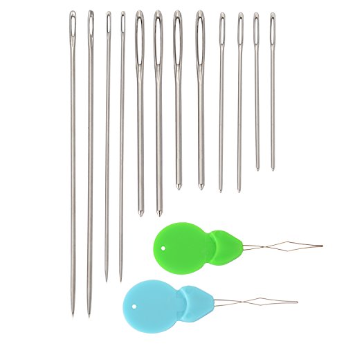 Outus Groß Auge Stumpfe Nadel Stahl Garn Sticknadel Nähnadel Kit mit Nadeleinfädler und Fingerhut, 5 Größen, 16 Stück - 4