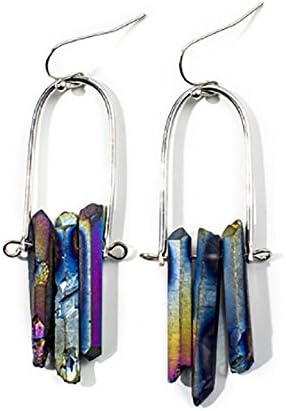 Sattaj Natural Raw Crystal Earrings Silver Color Handmade Crystal Drop Earring for Women Jewelry Gift (Blue)