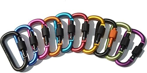 Valgens Thick D Shape Spring-loaded Gate Aluminum Carabiner for Home, Rv, Camping, Fishing, Hiking, Traveling and Keychain (Pack of 10)