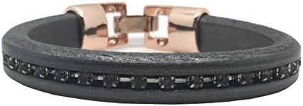 Real Leather Bracelet with Crystal Band Inset.