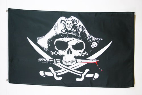 FLAGGE PIRAT MIT SÄBEL 150x90cm - PIRATEN TOTENKOPF FAHNE 90 x 150 cm - flaggen AZ FLAG Top Qualität