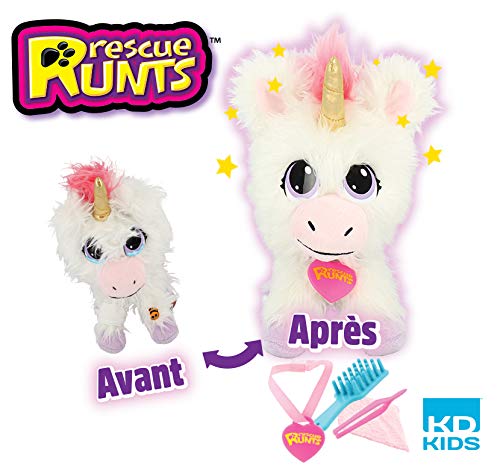 KD KIDS Rescue Runts-Unicornio de Peluche, S18060, Color Blanco