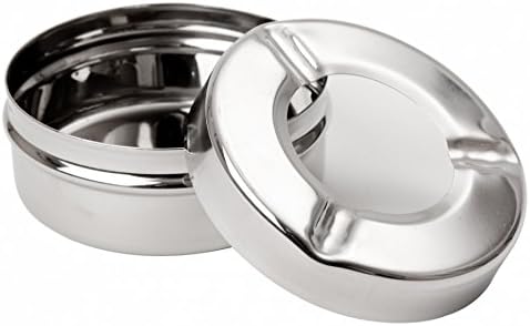 Stainless Steel Round Ashtray with Removable Ash Guard Lid – Diameter 13 cm, Height 3.5 cm