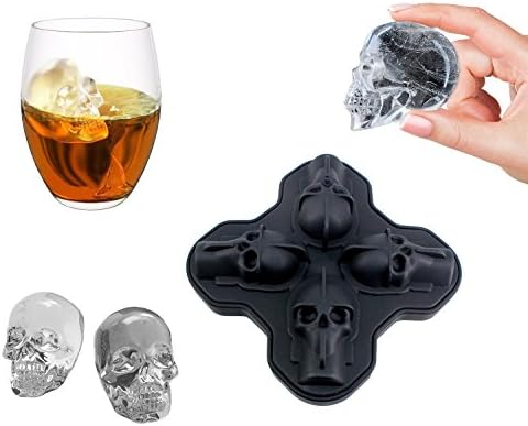 AYOMI 3D Silicone Skull Easy Release Ice Cube Tray with Lid, Cute and Funny Ice Skull for Whiskey,Cocktails and Juice Beverages,Black
