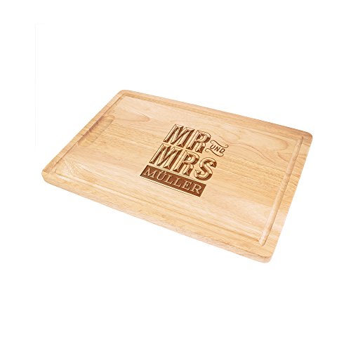 Schneidebrett aus Holz mit Gravur zur Hochzeit – Mr und Mrs – Personalisiert mit Namen – Küchenbrett rechteckig – Holzbrett – Schneidbrett – Brotzeitbrett als Hochzeitsgeschenk - 2