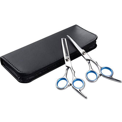 Suntapower Tijeras de Peluquería Profesional Cortar y Descargar/texturizar Set de Corte de Peluquero , Ajustar la tensión y Las Cuchillas para dedos, con Un peine,Caja