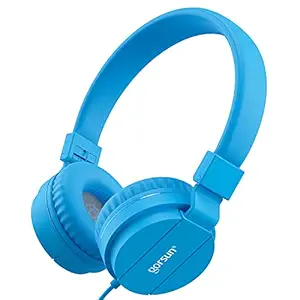 gorsun Lightweight Stereo Folding Wired Headphones for Kids Adults Adjustable Headband Headset for Cellphones Smartphones iPhone Laptop Computer Mp3/4 Earphones(Blue)