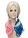 Tsnomore Women's Long Curly Bunches Anime Ponytail Cosplay Wig (white/ pink / blue)