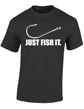 Baddery Angler T-Shirt: Just Fish It - Geschenk für Angler - Angelbekleidung - Anglershirt
