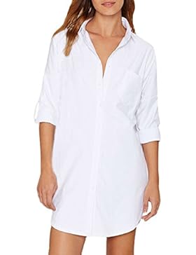 Auxo Damen 1/2 Arm V-Ausschnitt Lang Shirt Oversize Strand Bluse Hemd Tunika Oberteil