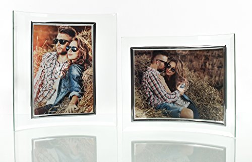 levandeo 2er Set Portraitrahmen aus Glas - geschwungene Rahmen für je 1 Foto 13x18cm - edles Glas Design - Bilderrahmen Aufsteller Fotorahmen