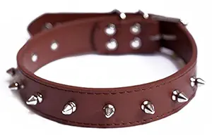 Belim'S Leather Single Spike Pu Dog Collar Belt, Medium, Brown