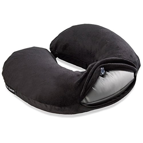 Reise-Nackenkissen Nackenhörnchen Aufblasbar – mit weichem, bequemen Fleece-Bezug – Nackenstützkissen zum Reisen mit GRATIS Schlafbrille, Ohrstöpsel und Tragetasche | VAN BEEKEN Reisekissen, schwarz - 2