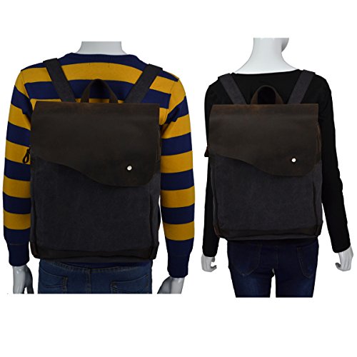Canvas Leder Rucksack Backpack für Uni laptop Rucksack Reisetasche (dunkel grau) - 3