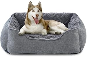 MIXJOY Dog Bed Large Washable Grey Pet Bed(76x61x23cm)- Calming Dog Bed Pet Bed Low Front Edge Puppy Bed with Slip-Resistant Bottom, Rectangle Breathable Dog Bed for Small Medium Large Dogs