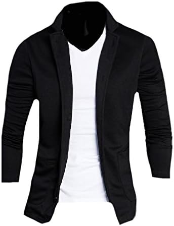 Witkeyseller Men's Mandarin Collar Pure Color Blazer Custom Fit Suit Coat Black S