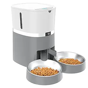 ALUKE Cat Feeder, Automatic Cat Feeder for Double Pets, Pet Feeder Dog Food Dispenser with Splitter & Double Bowls, 6 Meal Portion Control, Programmable Timer Feeder, Customizable Voice Recorder