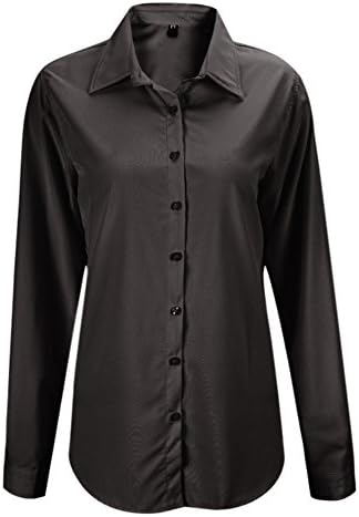 XPX Garment Women Button Up Shirts Solid Collared Sheer Long Sleeve Blouse Tops (UK Size 16, Black)