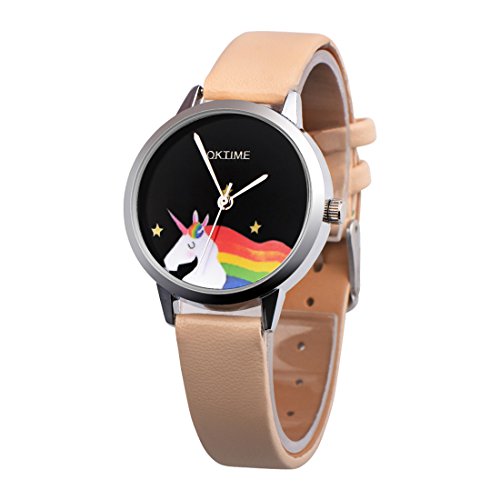 Souarts Damen Armbanduhr Einfach Stil Regenbogen Muster Analoge Quary Uhr mit Batterie