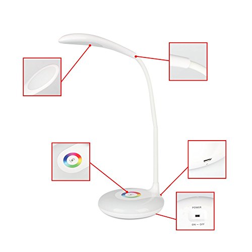Living Color Schreibtisch- und Nachttischlampe, Minkle Dimmbare Augenpflegende Schwannenhals LED Schreibtischlampe, Kabellos, USB Aufladung, 3 Helligkeit, Weiß - 7