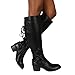 Produktbild Geili Damen Langschaft Stiefel Schnürstiefel Vintage Hohe Stiefel mit Blockabsatz Warme Gefüttert Wasserdicht Winterstiefel Übergrößen Lange Boots Kniestiefel Cowboystiefel