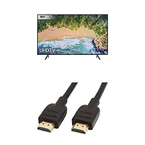 Samsung UE65NU7100 65-Inch 4K Ultra HD Certified HDR Smart TV - Charcoal Black (2018 Model) [Energy Class A+] + Amazon High-Speed HDMI 2.0 cable