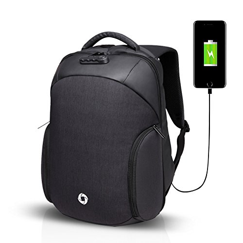 FANDARE Mode Anti Diebstahl Rucksack Laptoprucks  cke Schulrucksack Daypack Arbeit Reisen Studenten USB Port Wasserdicht Polyester Schwarz