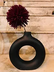 KANZ India Matte Ceramic Donut Shape Vase / Pot (8x8 inch, Black)