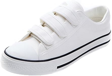 HooH Women's And Man's Velcro Low Top Canvas Lace Up Flats Trainers Sneakers Shoes White 5.5 UK