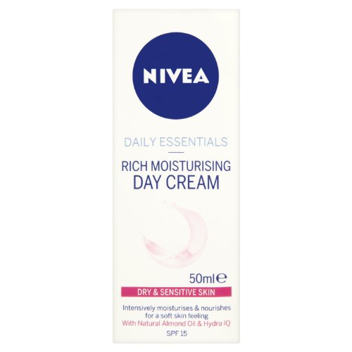 Nivea Daily Essentials Rich Moisturising Face Day Cream SPF 15 Dry and Sensitive, 50 ml - Pack of 3