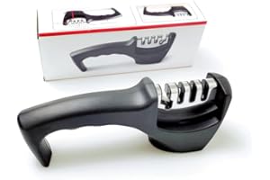 LW LUXOTTICA DI LEWIS Afilador de Cuchillos Profesional Manual para Cuchillos de todos Tamaños - 3 Sistemas de Afilado - Herramienta de Afilado de Alta Precisión - Base de Goma Antideslizante - 4 Ranuras para Cuchillos